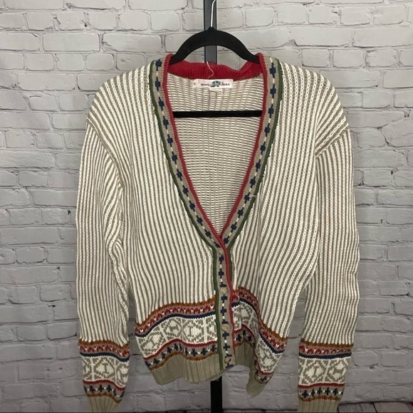 Vintage Boston Traders Limited Hand Knit Beige 90s Cardigan Sweater - Picture 1 of 3